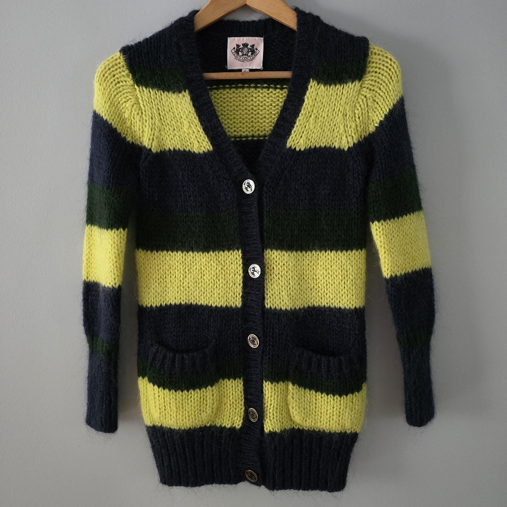 Juicy Couture Young Girl's Striped Mohair Blend Button-down Cardigan Size L/8-10